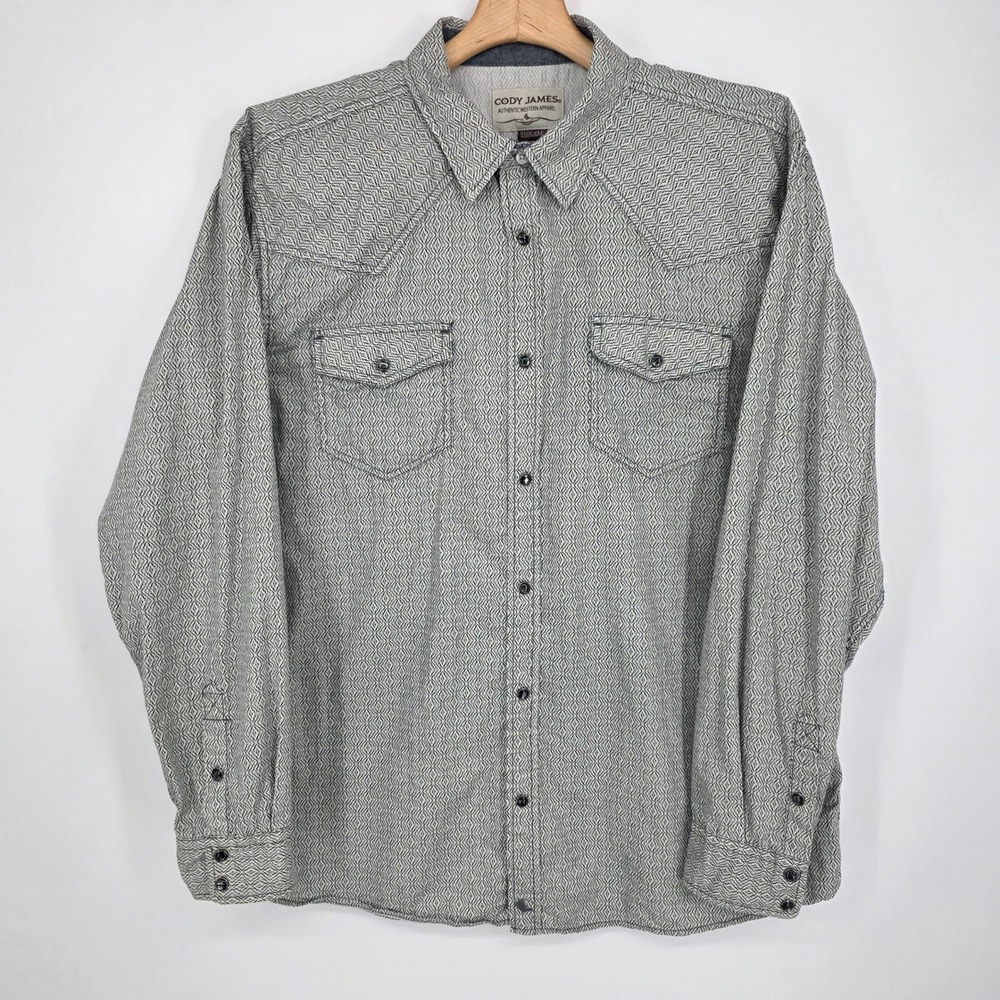 Cody James Mens Western Shirt 2XL Grey Geometric Diamond Long Sleeve Cotton